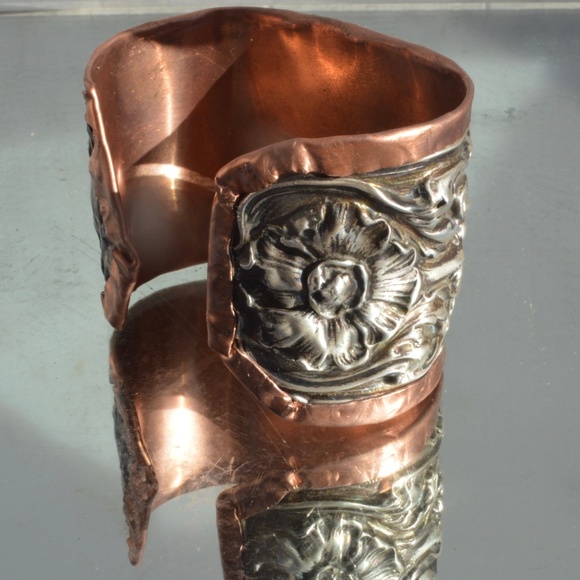 Art Nouveau Lady Face Sterling Cuff Bracelet 925 Victorian Copper Alfonso mucha - Picture 5 of 8